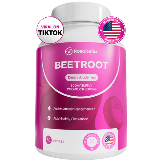 Rosabella Organic Beet Root Capsules - 1300mg Beet Root Powder Aids Healthy Circulation & Vitality, Non-GMO, Beet Root Supplement - 60 Capsules, 30-Day Supply